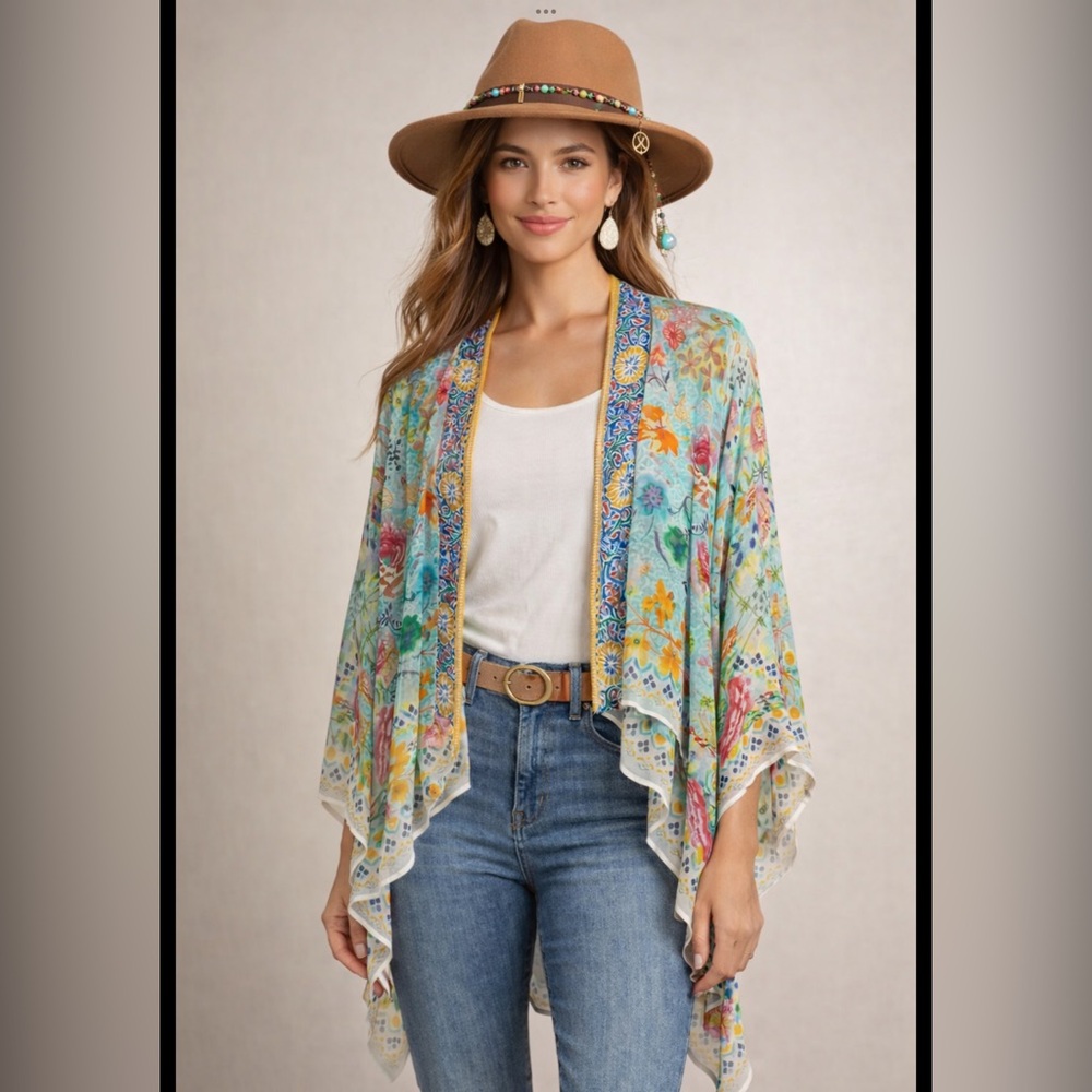 Soft Surroundings Boho Floral Kimono Cardigan – One Size – 100% Rayon hippie - Picture 2 of 16